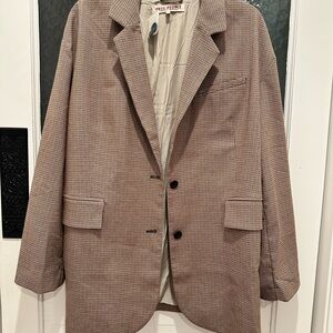 Free People Beige Plaid Blazer